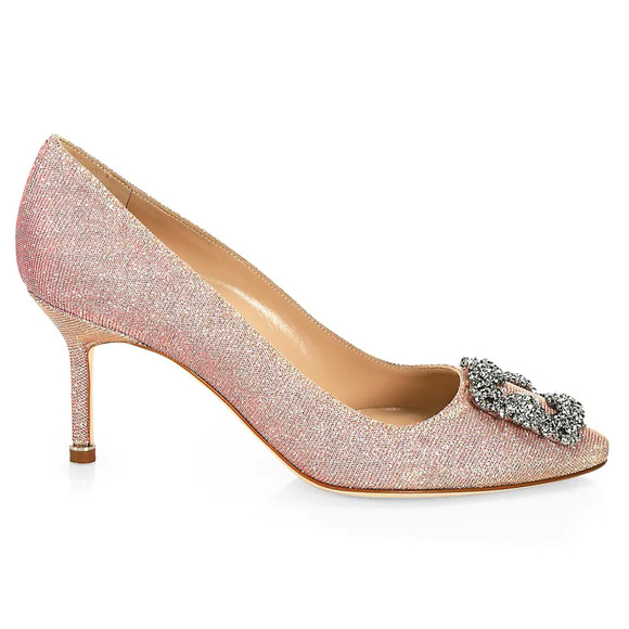 Manolo Blahnik Hangisi 70 Pink Glitter Crystal Jewel Buckle Low Heel Pump 39 - Picture 1 of 12
